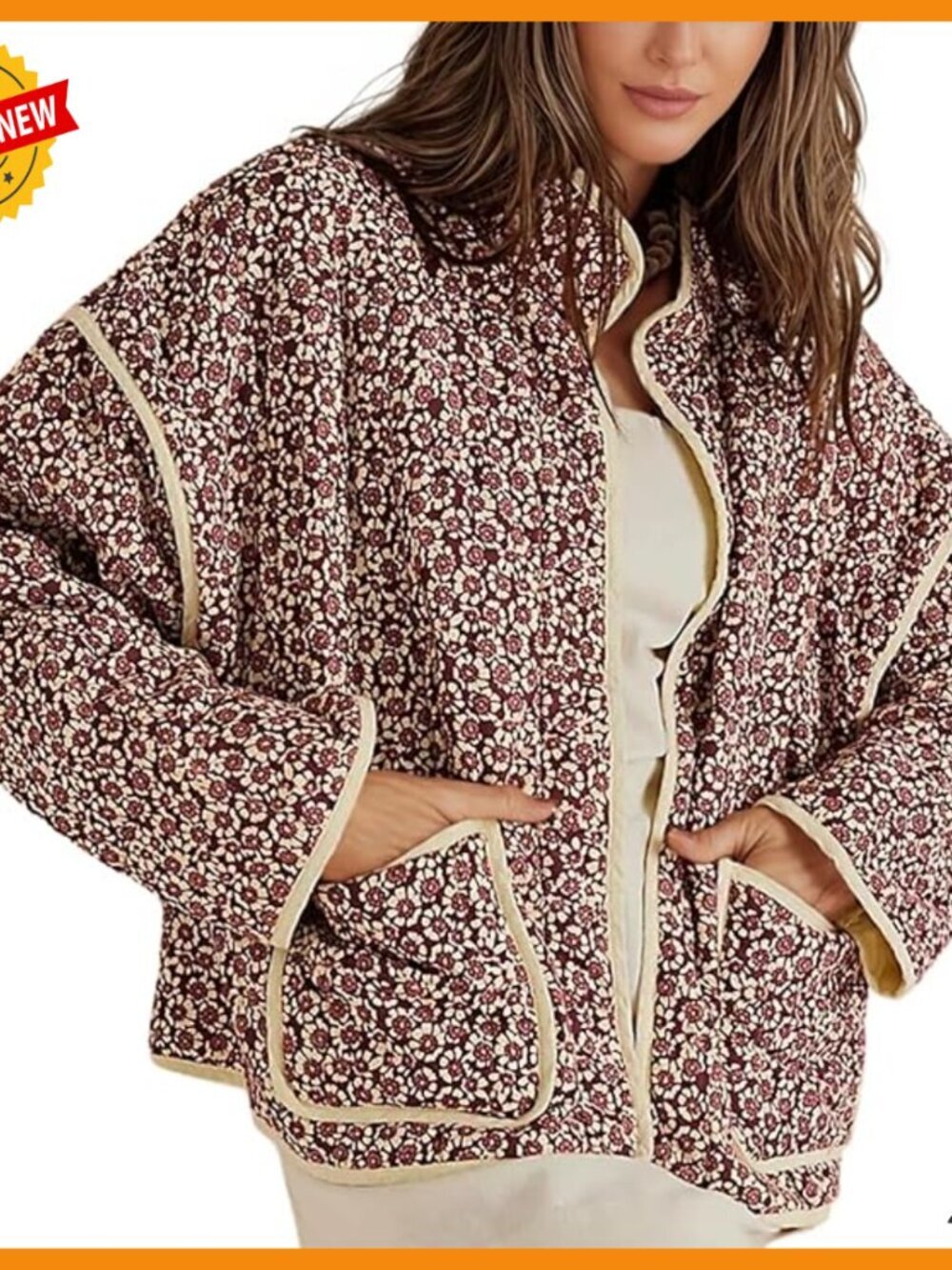 Cropped Quilted Puffer Jacket, Lightweight Floral Cardigan, Loose Fit